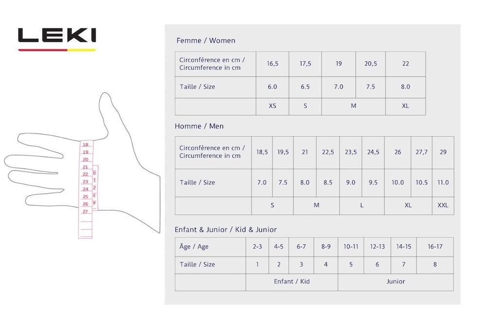 LEKI SIZE CHART GLOVEES BILINGUAL